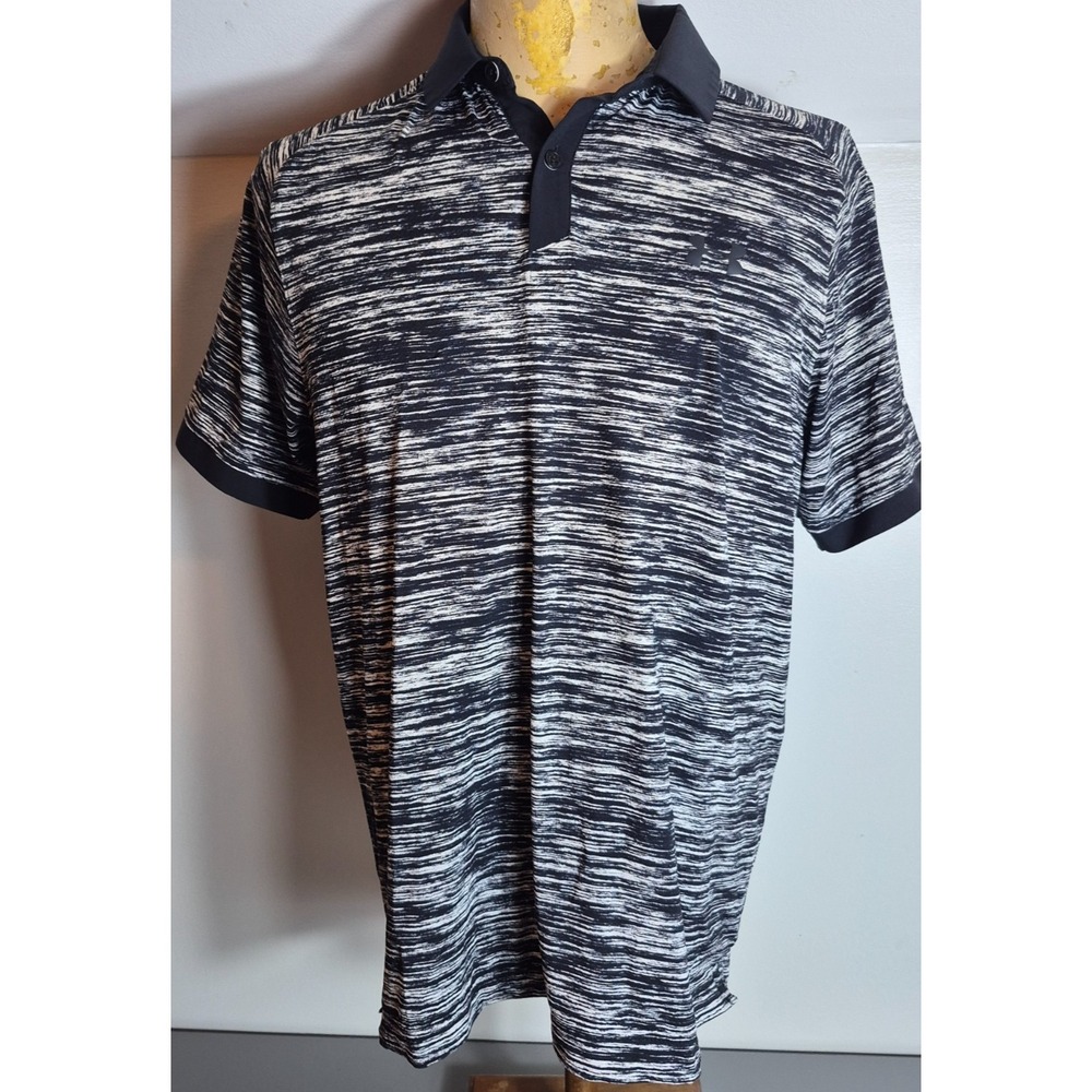 Under Armour Mens Iso-Chill Polo Golf Shirt Black White M Medium